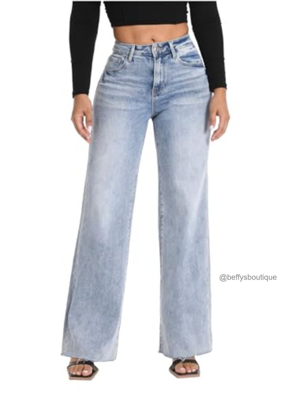 High Waisted Wide Leg Jeans Tummy Control Stretchy Denim Pants